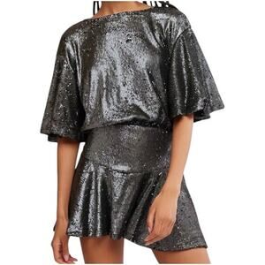 Free People Manuka Silver Sequin Mini Dress Women's L Cocktail Holiday NYE NEW